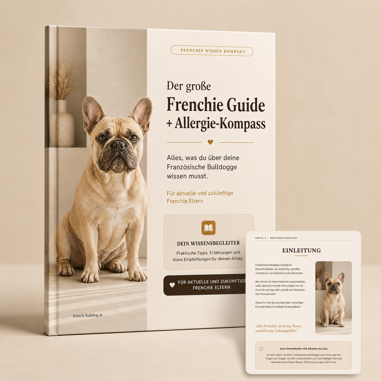 Mockup des großen Frenchie Guides mit Vorschau einer Innenseite